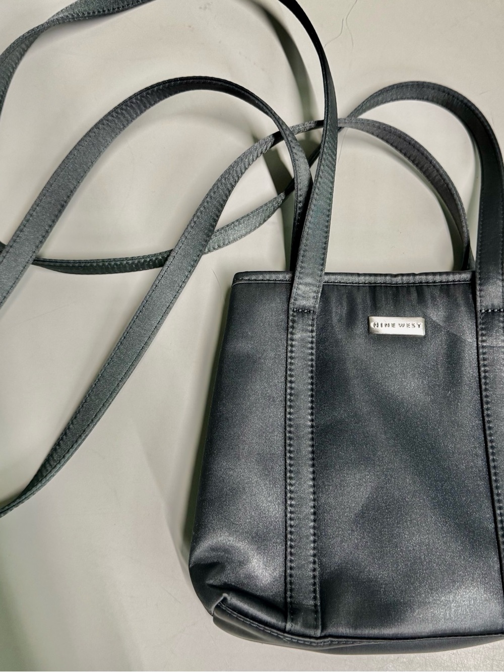 Nine West Dark Grey Satin Shoulder Bag with Long Straps